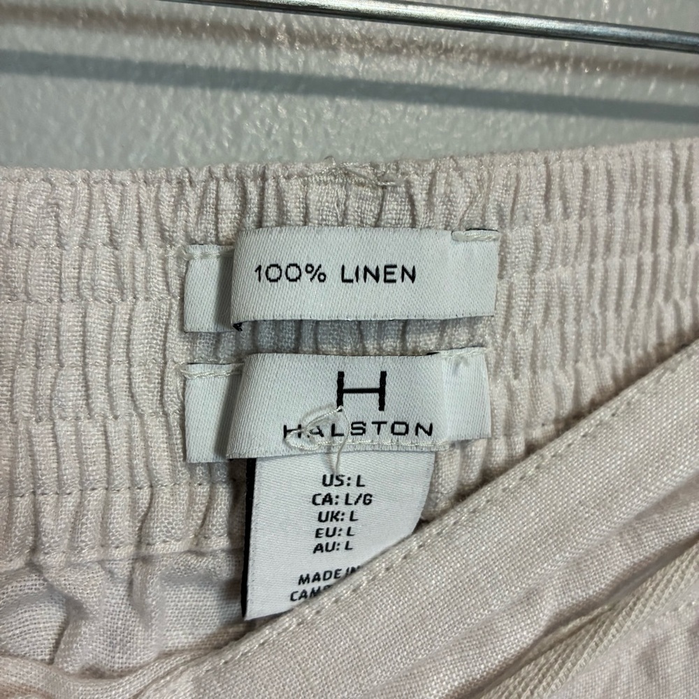 Halston Heritage Cream Linen Wide Leg Pants Drawstring Size L - Picture 4 of 7